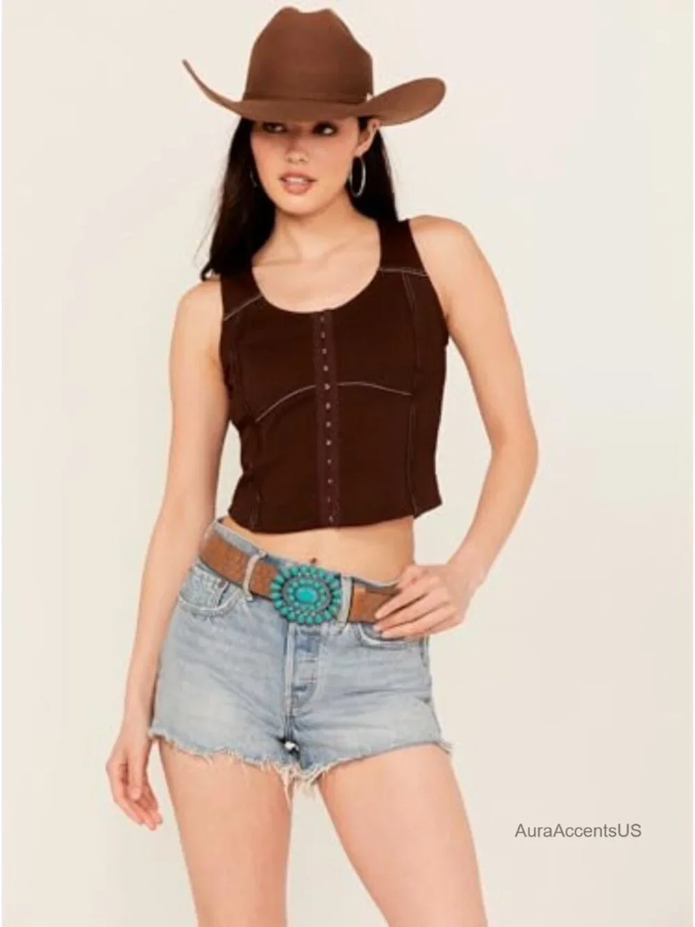 Western Cowgirl PU Leather Belt with Turquoise Buckle for Women Dress Waist